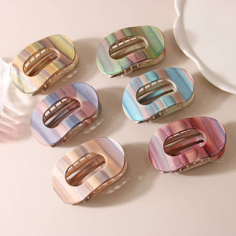 Frosted Oval Striped Hair Claw