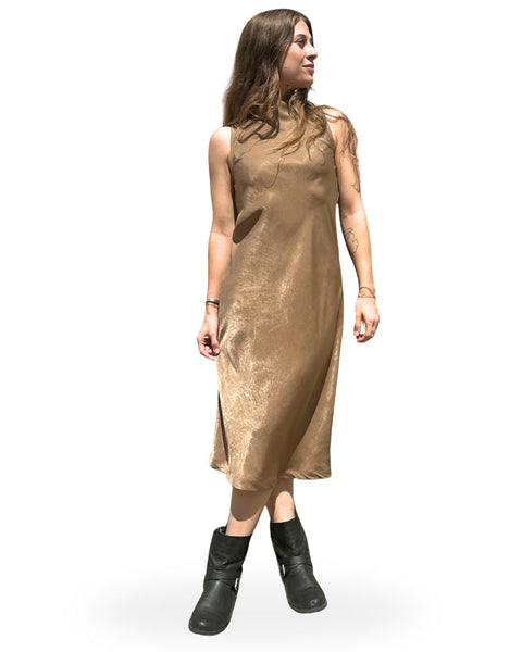 The Sabrina Bias Satin Boat Neck Dress