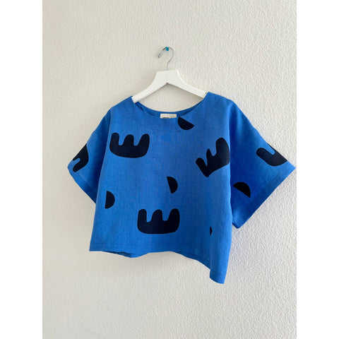 Linen Top Blue Block Print