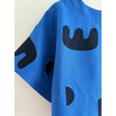 Linen Top Blue Block Print