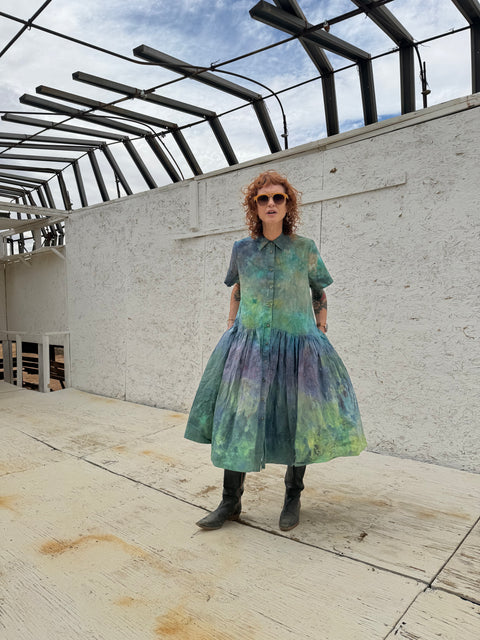 Ice Dyed Shirt Dress Green