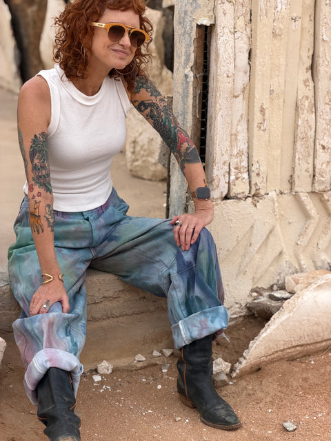 Ice Dyed Barrel Jeans Blue
