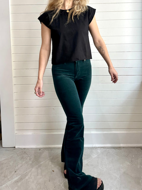 High waist Velvet Pants-Green
