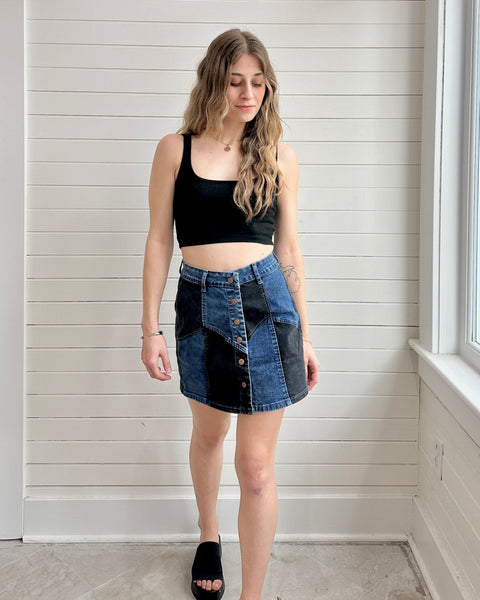 Color Block Denim Mini Skirt