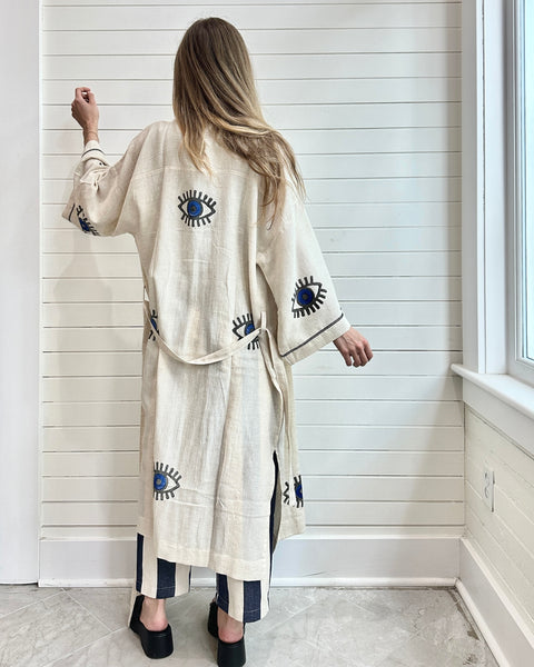 Evil Eye Linen Kaftan Kimono