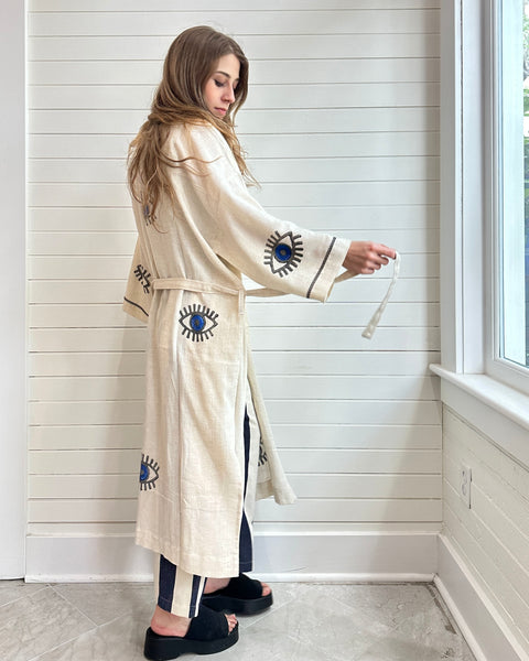 Evil Eye Linen Kaftan Kimono