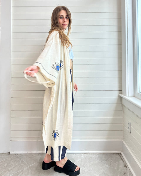 Evil Eye Linen Kaftan Kimono