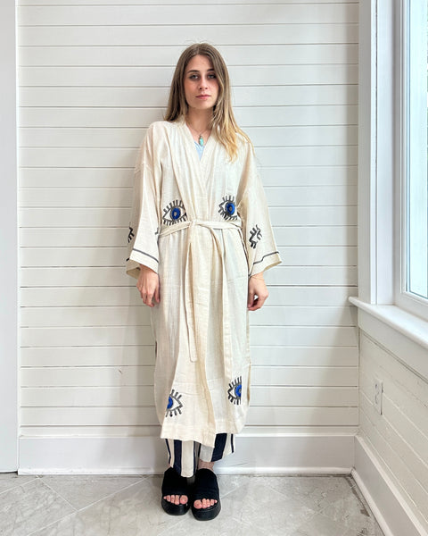 Evil Eye Linen Kaftan Kimono