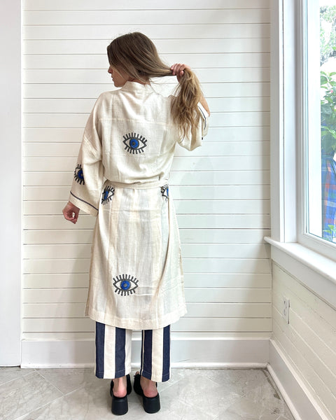 Evil Eye Linen Kaftan Kimono