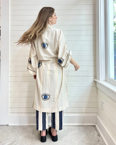 Evil Eye Linen Kaftan Kimono