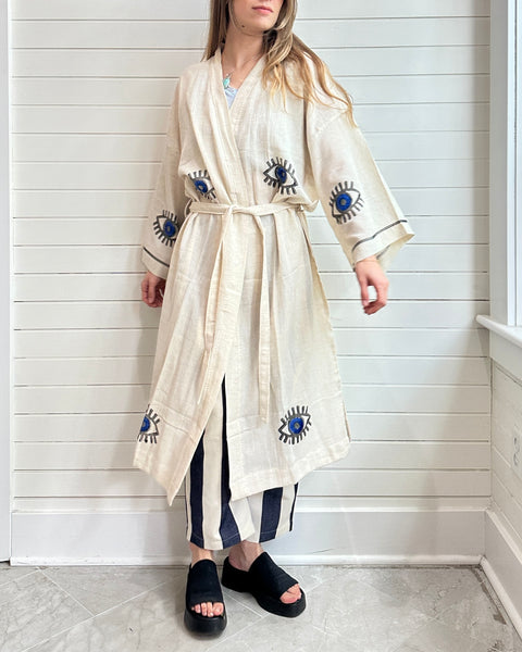 Evil Eye Linen Kaftan Kimono