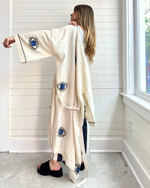 Evil Eye Linen Kaftan Kimono