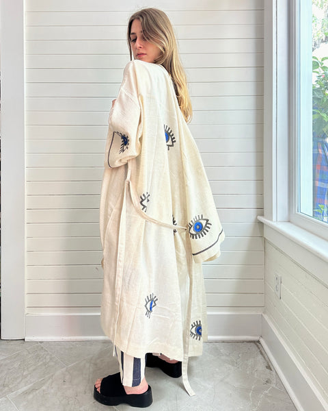 Evil Eye Linen Kaftan Kimono