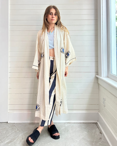 Evil Eye Linen Kaftan Kimono