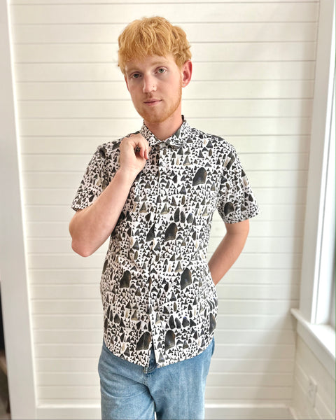 Blank Canvas Button up- SharkTooth Print