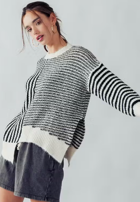 Hailee Stripe Asymmetric Sweater -2 Colors