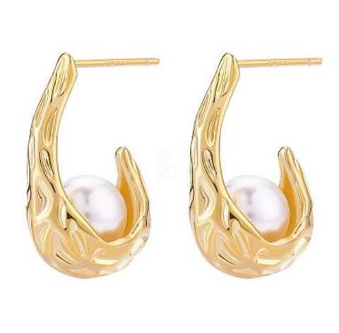Beveled Pearl Basket Hoop Earrings