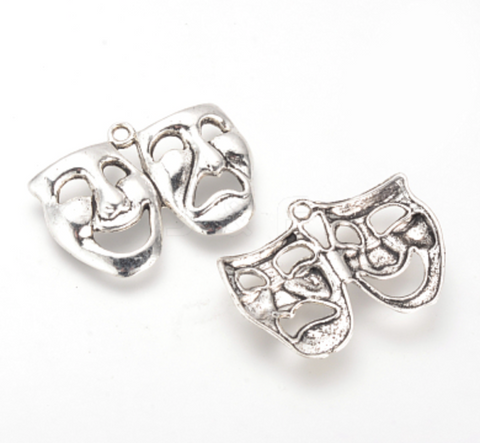 Comedy + Tragedy Mask Silver Charm
