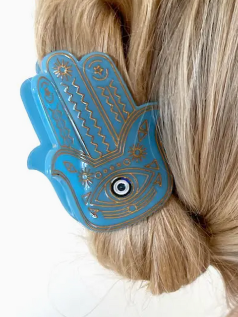 Hamsa Hand Blue Claw Clip