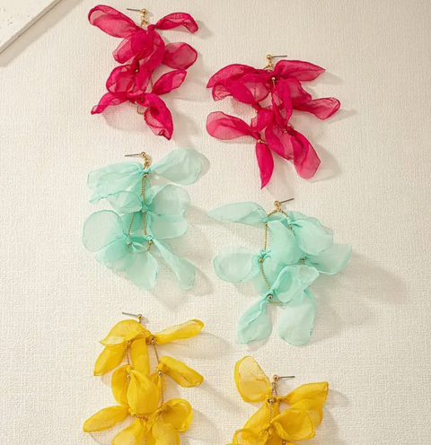 Fabric Flower Dangle Earrings