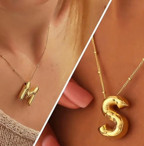 Large Balloon Letter Pendant Necklace, A-Z, 18k plated, Brass