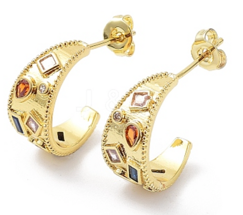 Gemstone Crescent Hoop Earrings