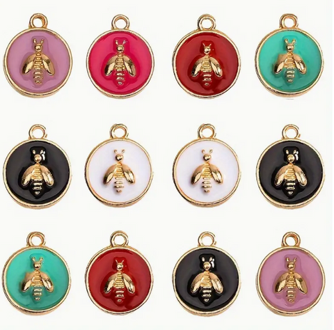 Assorted Colors Circle Bee Charms