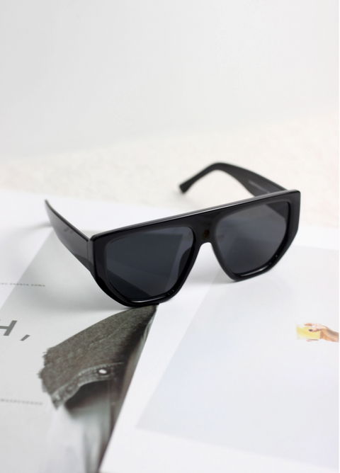 Oversized Retro Square Frame Sunglasses-Black