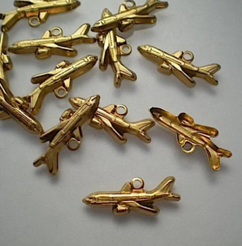 Small Brass Airplane Charm
