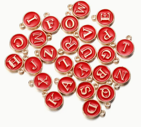 A-Z Circle Letter Charms-RED
