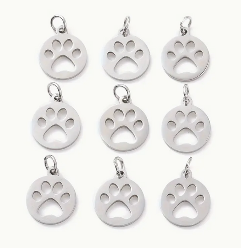 Pet Paw Circle Charm- Silver