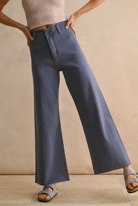 Straight Wide Leg cotton Pants-Blue