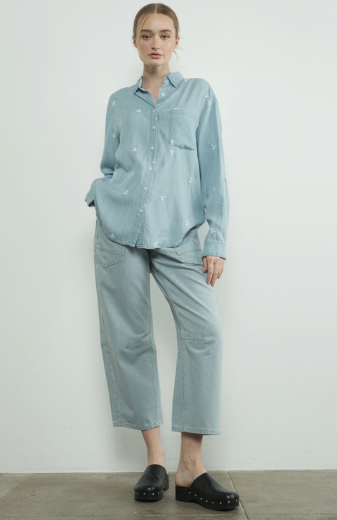 Barrel Denim Stripe Pants with Eyelet Waist