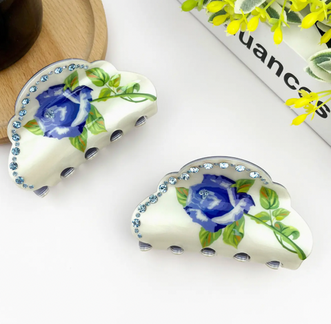 Elegant Blue Rose Claw Clip
