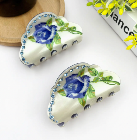 Elegant Blue Rose Claw Clip
