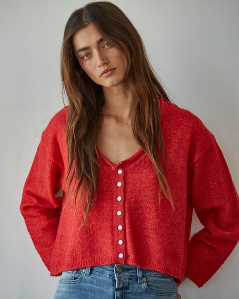 Rolled V Neck Cropped Cardigan
