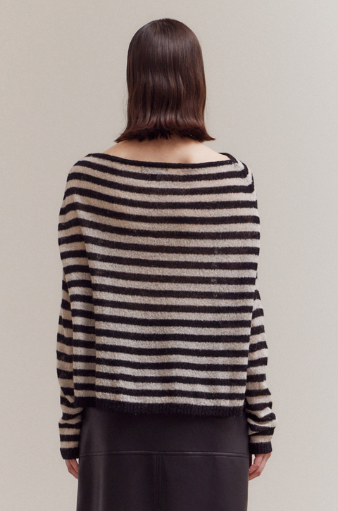 Off The Shoulder Striped Knit Lightweight Sweater