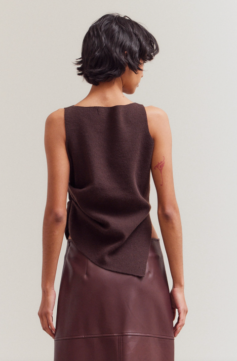 Asymmetrical Side Shirring Knit Tank Top