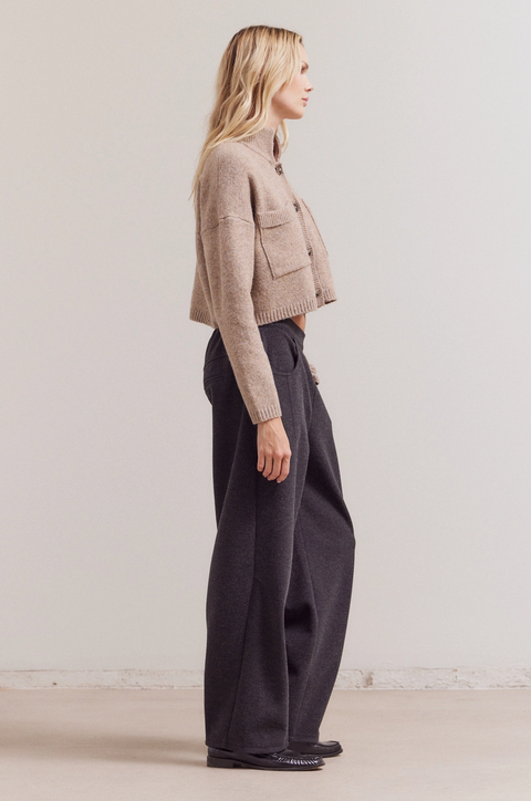 High Collar Cropped Knit Cardigan- Color Options