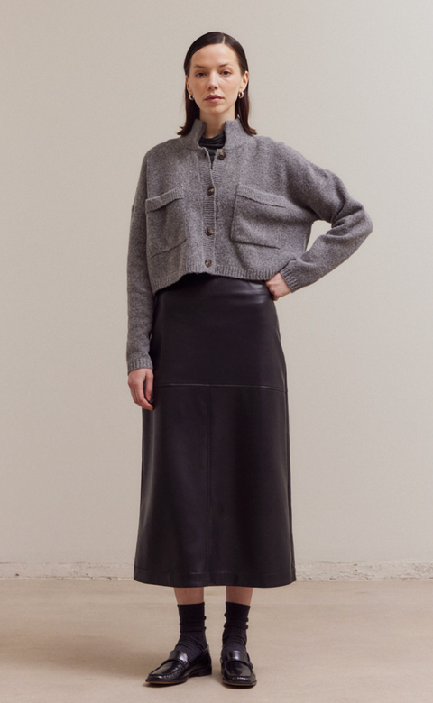 High Collar Cropped Knit Cardigan- Color Options