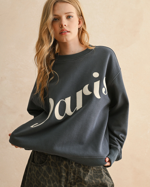 Paris Patch Front Crew Sweatshirt