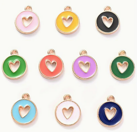 Assorted Color Heart Circle Charms