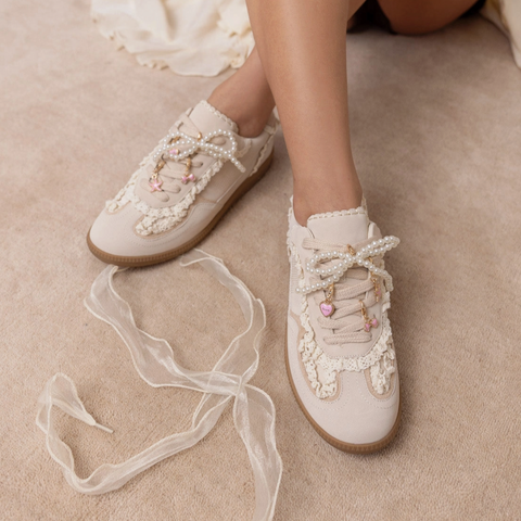 The April | Cream Lace-Trimmed Retro Sneaker