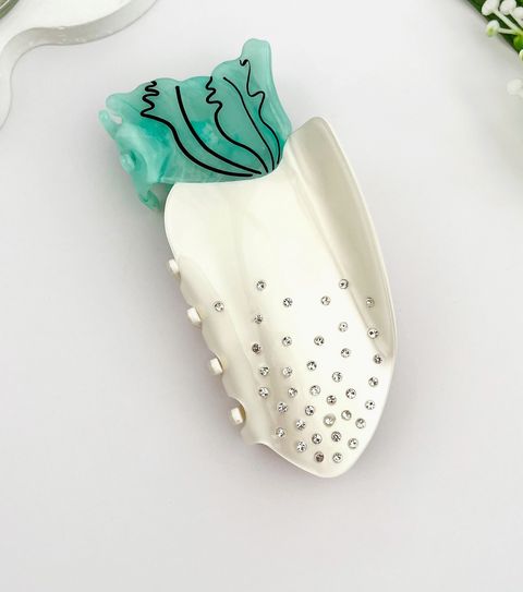 Bedazzled White Radish Veggie Hair Claw Clip