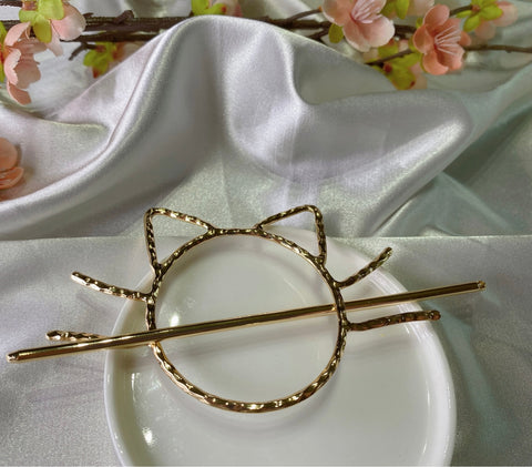 Gold Cat Hair Pin/Hair Fork