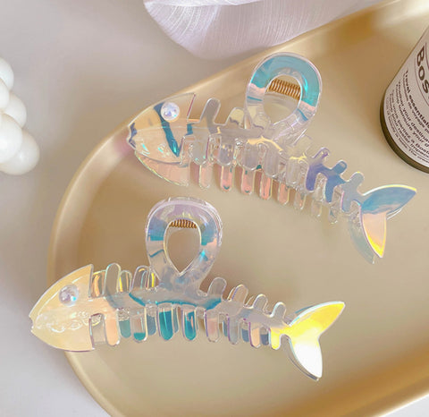 Irredescent Fishbone Hair Claw Clip
