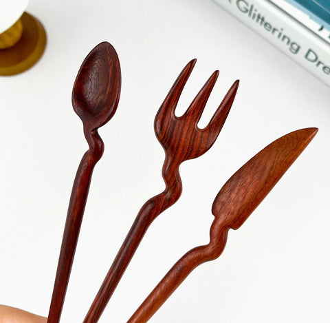 Silverware Wooden Hair Pin/Stick -Options