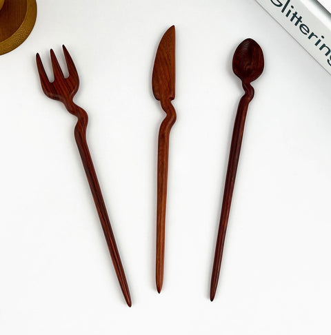 Silverware Wooden Hair Pin/Stick -Options