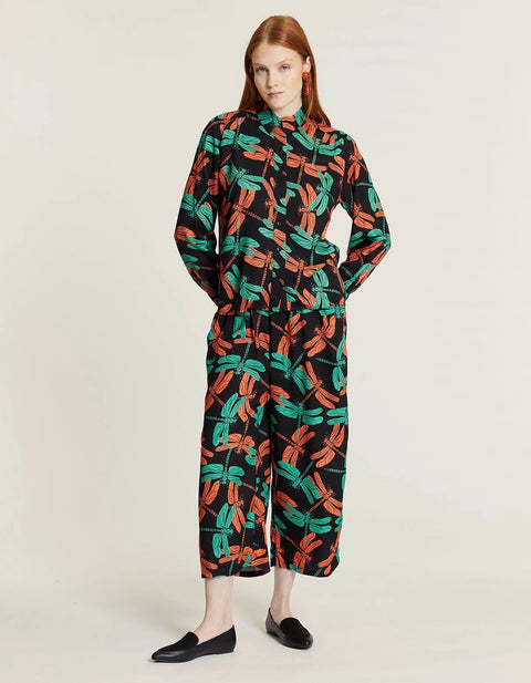 Dragonfly Embroidery Culottes Pants