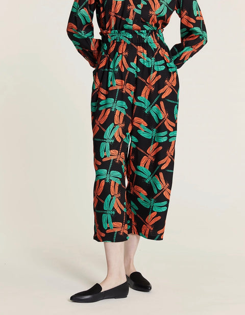 Dragonfly Embroidery Culottes Pants